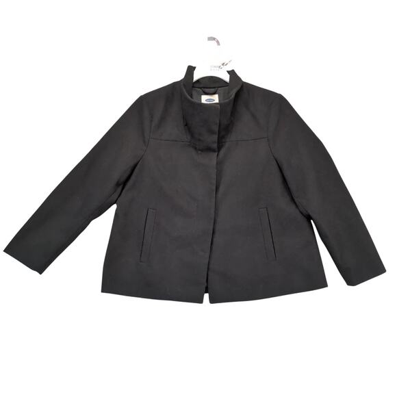 Old Navy Black Pea Coat Women's XL Concealed Buttons Flannel Boxy Retro Mod - Picture 1 of 10